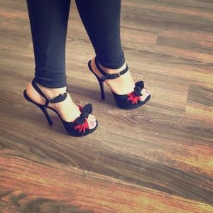 YSL black and red suede sandal